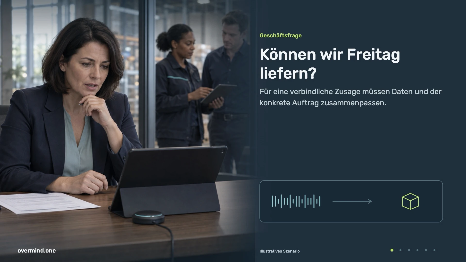 Geschäftsfrage: Können wir Freitag liefern? Für eine verbindliche Zusage müssen Daten und der konkrete Auftrag zusammenpassen.